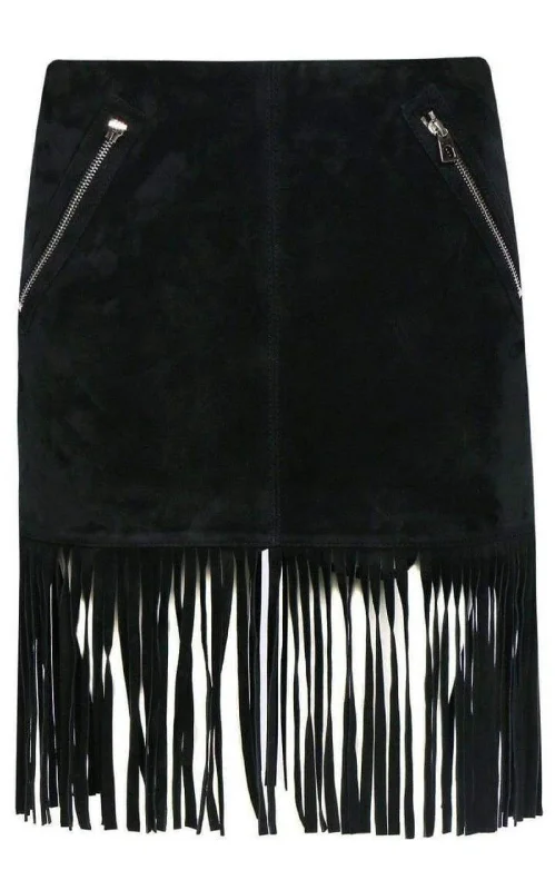 Black Leather Fringe Skirt