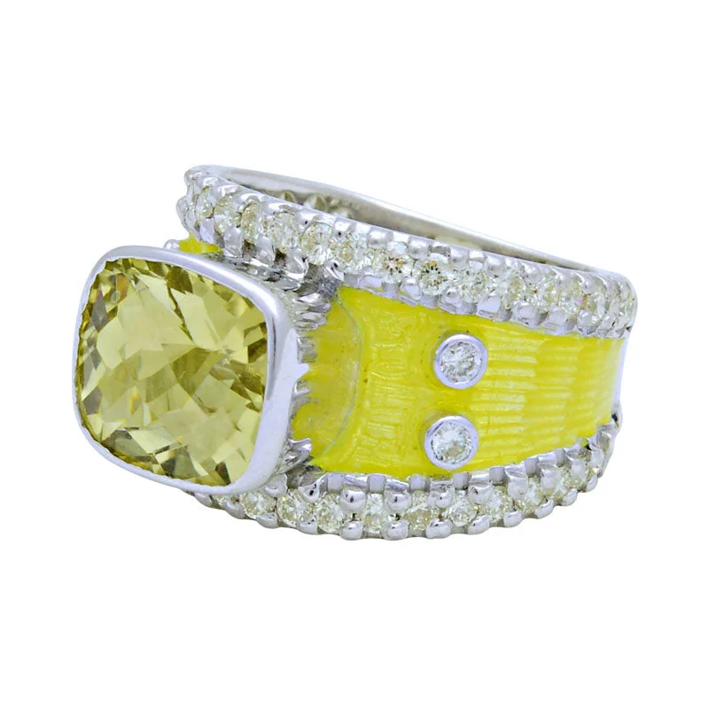 Ring-Lemon Quartz and Diamond (Enamel)