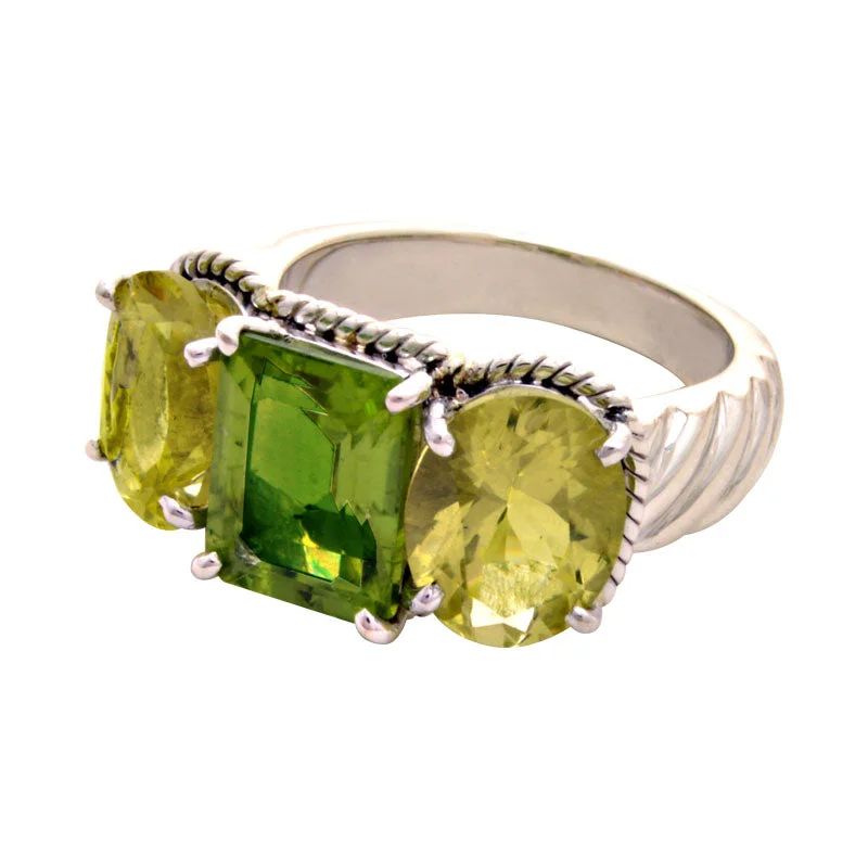 Ring-Peridot and Lemon Quartz