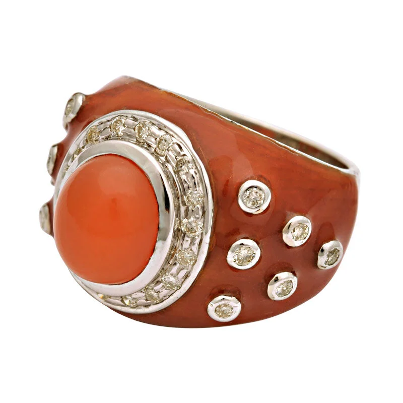 Ring-Cornelian and Diamond (Enamel)