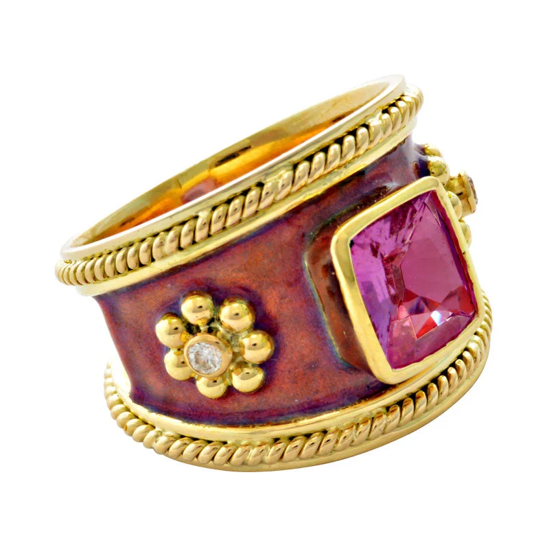 Ring-Pink Sapphire and Diamond (Enamel)