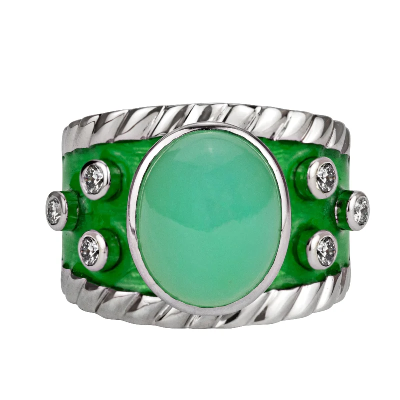 Ring - Chrysoprase And Diamond (enamel)