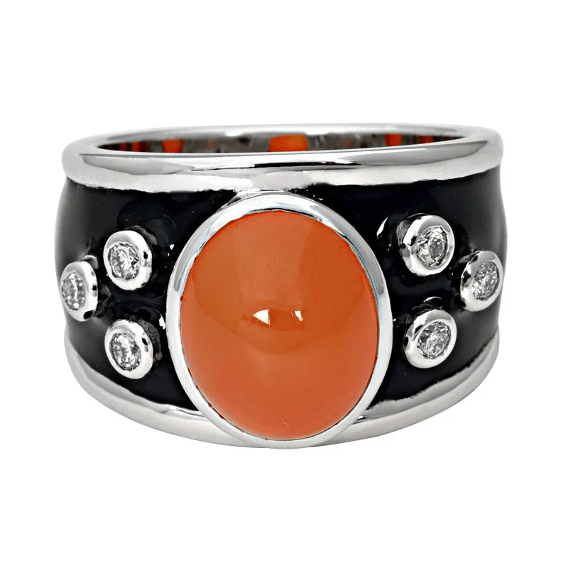 Ring-Cornelian and Diamond (Enamel)