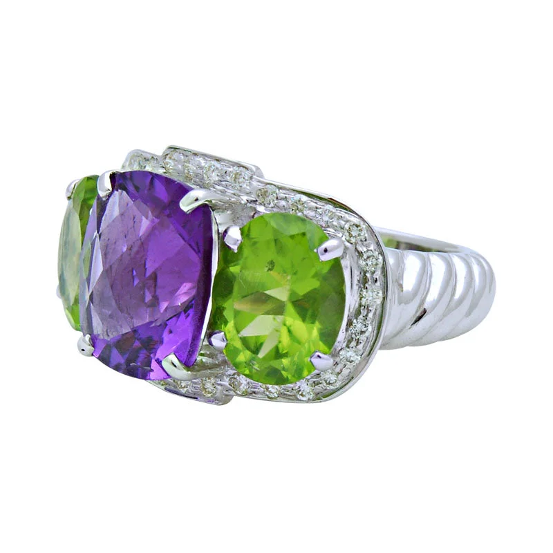 Ring-Amethyst, Peridot and Diamond