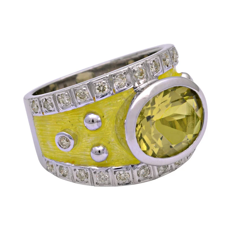 Ring-Lemon Quartz and Diamond (Enamel)