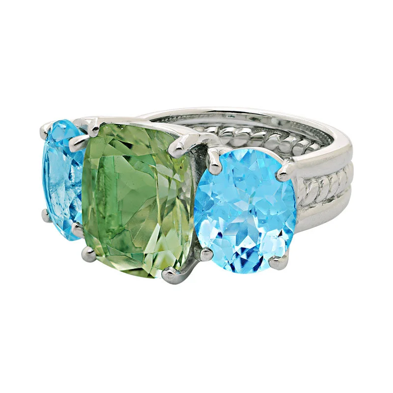 Ring-Green Quartz and Blue Topaz