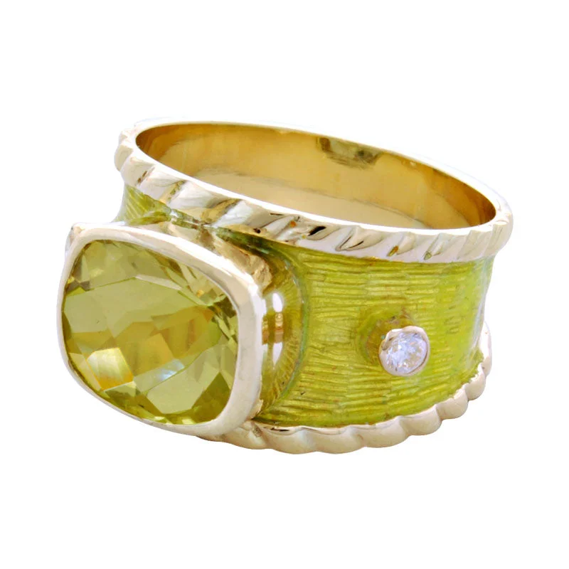 Ring-Lemon Quartz and Diamond (Enamel)