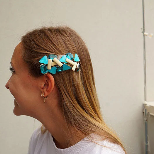 Spring Blue - Rhinestone Embellished Hair Barrettes Pin