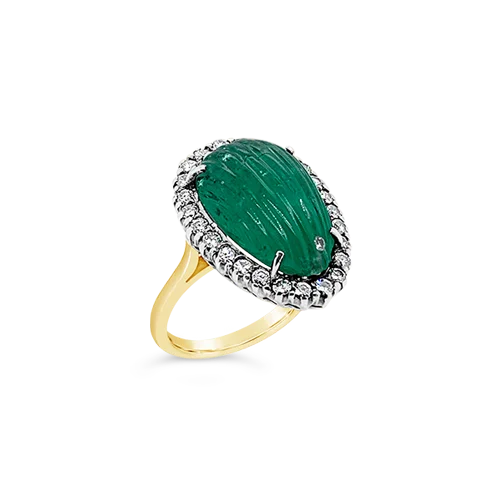 Melon cut Emerald & Diamond Estate Ring