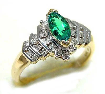 3/4ct Marquise Cut Lab Emerald and Genuine Diamond 10K Yellow Gold Ring Size 7