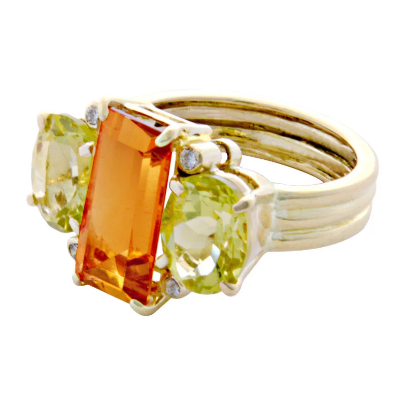 Ring-Citrine, Lemon Quartz and Diamond