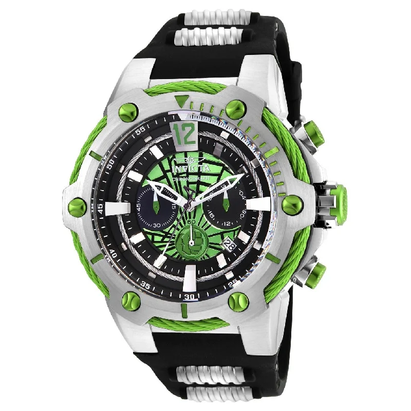 Invicta Men's 25985 Marvel Hulk Black and Silver Polyurethane and Stainless Steel Watch