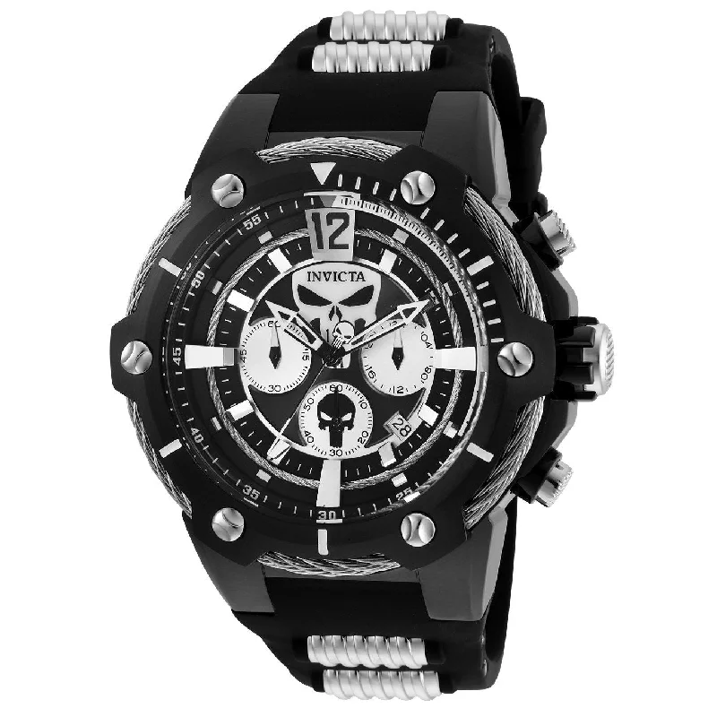 Invicta Men's 25990 Marvel Punisher Black and Silver Polyurethane and Stainless Steel Watch