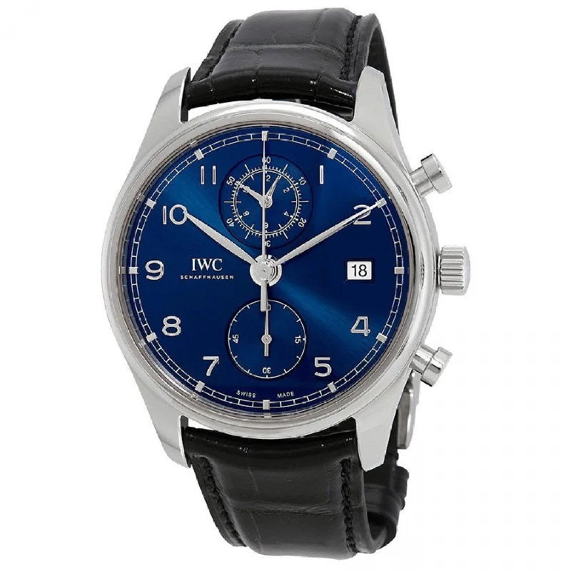 IWC Men's IW390303 Portugieser Chronograph Black Leather Watch